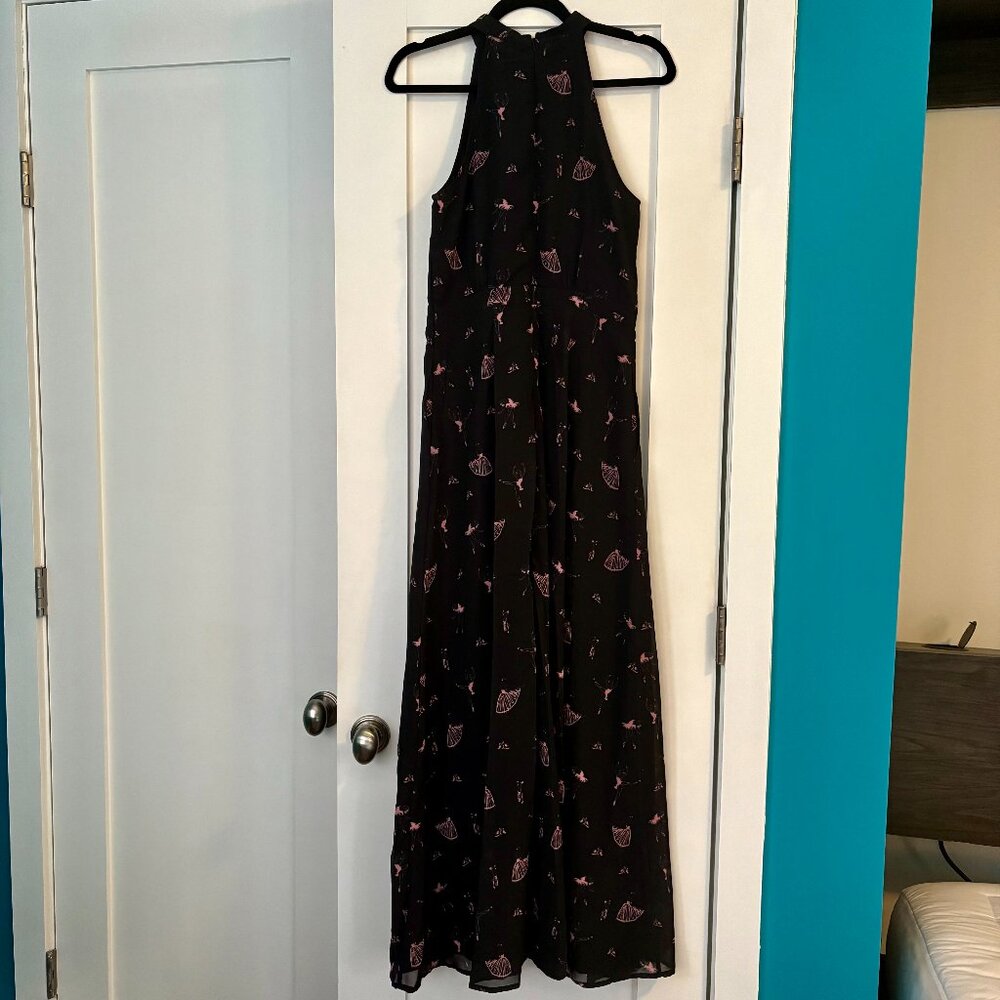 Ballet print black and pink ruffled maxi dress
